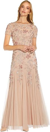 US 10, Adrianna Papell Women's Floral Beaded Godet Gown