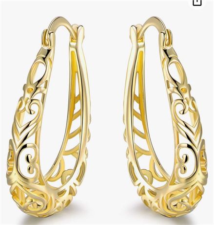 Barzel 18K Gold Plated Filigree Hoop Earrings