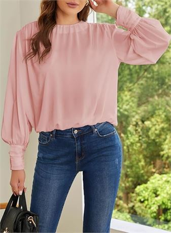 SMALL - Dokotoo Women Casual Solid Color Crewneck Long Sleeve Blouse