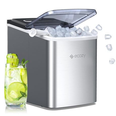 ecozy Portable Ice Maker Countertop, 9 Cubes Ready in 6 Mins, 26.5 lbs