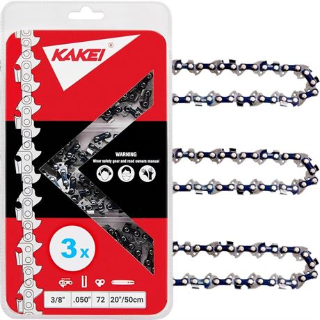 KAKEI 20 Inch Chainsaw Chain 3/8" Pitch, 050" Gauge, 72 Drive Links Fits Stihl,