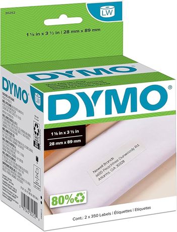 DYMO LW Mailing Address Labels | 1-1/8" x 3-1/2" (28 x 89mm) | for LabelWriter Label Printers | 2 Rolls of 350 (700 Total)
