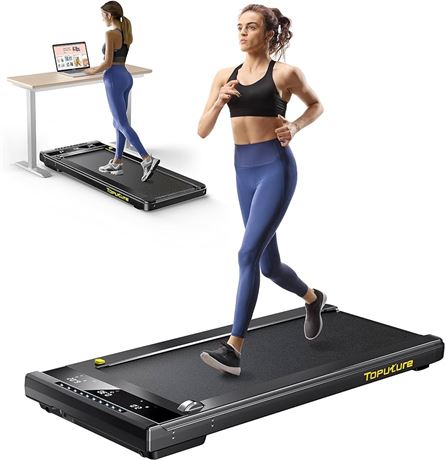 TOPUTURE Walking Pad Treadmill, 2.25HP Under Desk Treadmill with App & Remote Control, LED Touch Screen, Lubricating Hole, 300lbs Capacity Compact Walking Treadmills for Home/Office