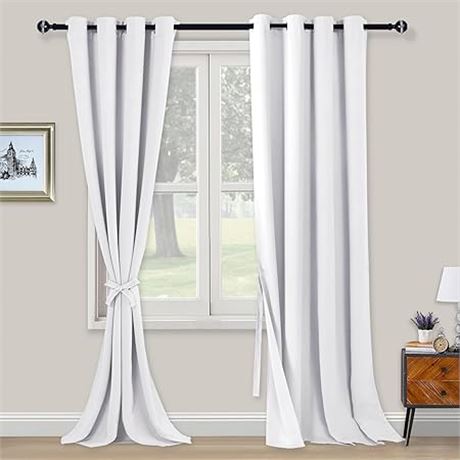 White Blackout Curtains 2 Panels with Tiebacks 96 Inch....