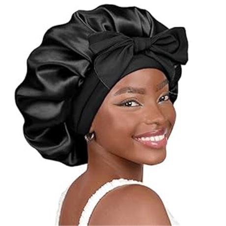 Satin Bonnet Silk Bonnet for Sleeping Double Layer Satin Lined Black Hair Bonnet