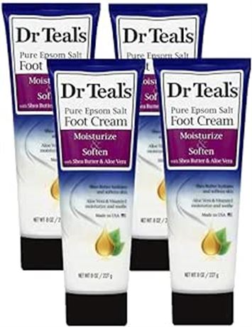 4 PACK, 8 oz / 227g ea- Dr. Teals Pure Epsom Salt Foot Cream, Moisturize & Softe