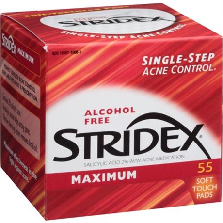 Stridex Maximum Strength Acne Control Soft Touch Pads Alcohol-Free 55ct