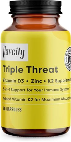 FlavCity Vitamin D Supplement, Triple Threat - 3-in-1 30 Capsules Exp 11/2025