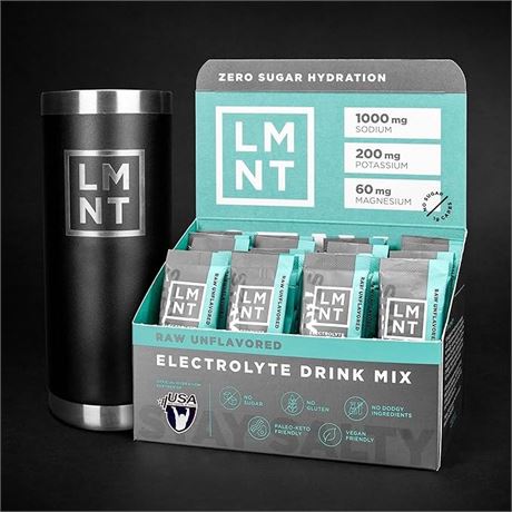 LMNT Keto Electrolyte Powder Packets | Raw Unflavored | 30 Stick Packs