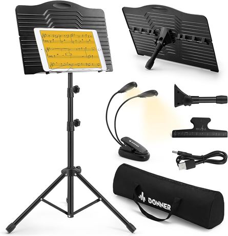 Donner Sheet Music Stand with Light, DMS-1 Portable Metal Ipad Music Stand, Tabl