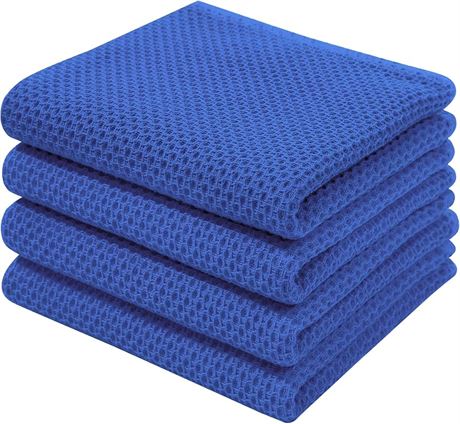 Homaxy 100% Cotton Waffle Weave Kitchen Dish Towels, Ultra Soft Absorbent Quick Drying Cleaning Towel, 13x28 Inches, 4-Pack, Blueberry