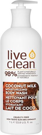 (2 PACK) Live Clean Body Wash, Coconut Milk Body Wash, 1 L bottle