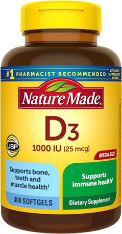 NATURE MADE Vitamin D3 25 Mcg 300 SOFTGELS Mega Size 300.0 CT