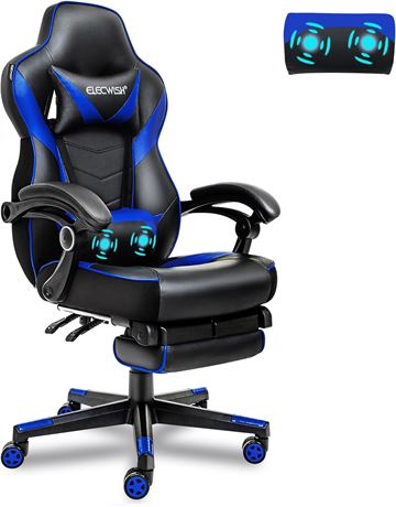 ELECWISH Gaming Chair with Massager, Computer Gamer Chair with Footrest for Adul