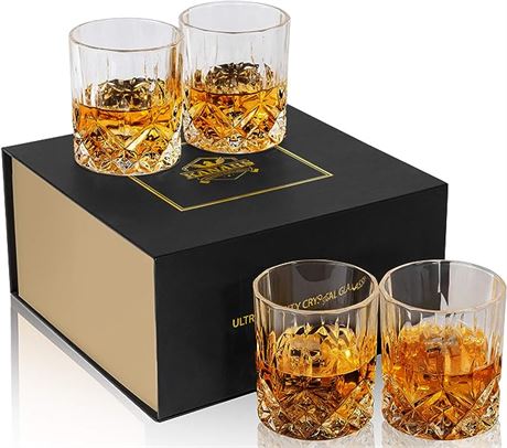 KANARS Whiskey Glasses Set of 4-300ml Old Fashioned Cocktail Glass - Premium Cry