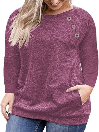 Size-14W, VISLILY Women's Plus Size Tops Long Sleeve Buttons Casual Shirt