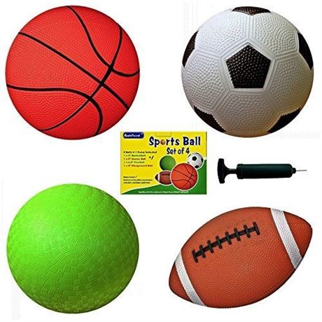 Set of 4 Sports Balls with Pump