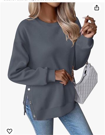 AGSEEM Oversized Sweatshirts for Women Crewneck Long Sleeve Pullover Tops Side S