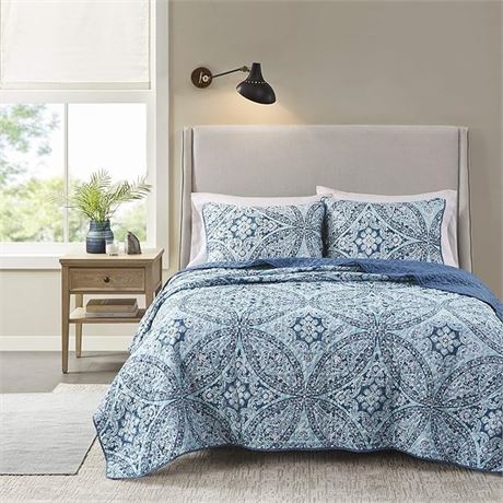 SIZE:KING Comfort Spaces Reversible Quilt Set-Vermicelli Stitching