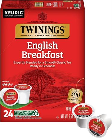 Twinings English Breakfast Tea, Keurig K-Cups, 24 Count BB 12/26