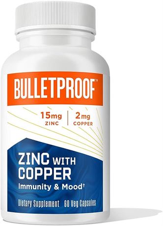 60 Count - Bulletproof Zinc with Copper Capsules, Minerals and Antioxidant