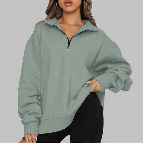 2XL - Trendy Queen Oversized Half Zip Pullover Lapel Neck Long Sleeve Sweatshirt