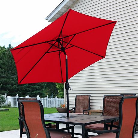 Sunnydaze 7.5' Patio Market Umbrella with Tilt and Crank, Brt Red