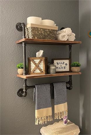 SSS Furniture Industrial Pipe Shelf Bathroom Shelves Wall Mounted 2 Tiered