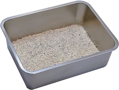 KUNWU Stainless Steel Pet Litter Box (24"x16"),4"or Cat, Dog & Rabbit, Corrosion