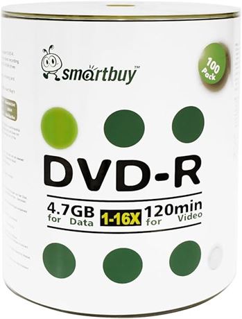 100 Pk -Smart Buy 100 Pack DVD-R 4.7gb 16x Logo Blank Data Video Movie Recordabl