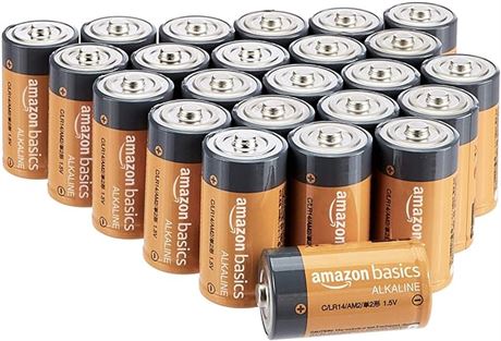 24 Pack - Amazon Basics C Cell All-Purpose Alkaline Batteries, 5-Year Shelf Life