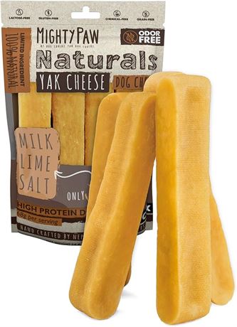 Mighty Paw Yak Cheese Dog Chews | 4 Large Sticks. All-Natural Chews for Dogs. Lo