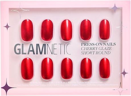 Glamnetic Press On Nails - Cherry Glaze Bright Cherry Red Nails 15 Siz 30 Nails