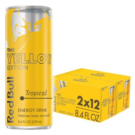 (24 Cans) Red Bull Energy Drink, Tropical, 8.4 Fl Oz, Yellow Edition