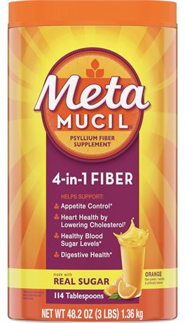 Metamucil, Daily Psyllium Husk Powder Supplement with Real Sugar, 4-in-1 Fiber