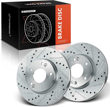 A-Premium 11.02 inch (280mm) Front Drilled and Slotted Disc Brake Rotors Compati