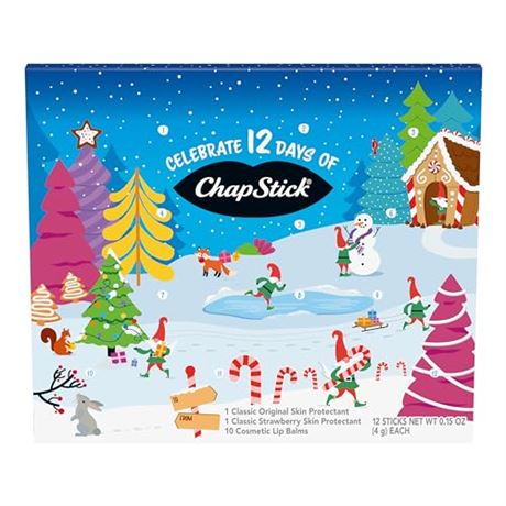 ChapStick Holiday 12 Day Advent Calendar Lip Balm Gift Set - 0.15 Oz