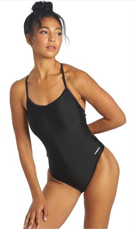 Sporti Tie Back One Piece Swimsuit for Women - Solid Color Suit with Adjustable