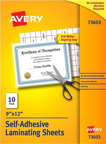 Avery Clear Self-Adhesive Laminating Sheets, 9" x 12" -Inch 3 Mm Thick, 10 Sheet