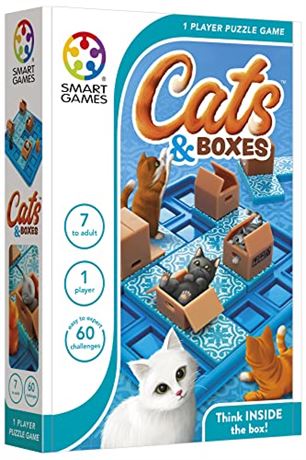 SmartGames Cats and Boxes Travel Game with 60 Challenges for Ages 7-Adult