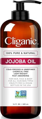 16oz - Cliganic Jojoba Oil Non-GMO, Bulk | 100% Pure, Natural Cold Pressed