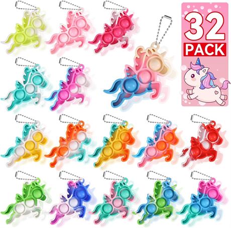 32 PackUnicorn Party Favors for Kids Goodie Bags Stuffers Pop Fidget Toys