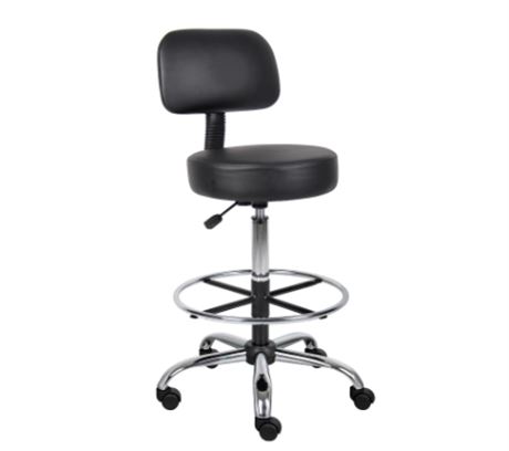 Interion® Vinyl Medical Stool with Backrest and Footring, Black