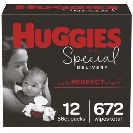 12 Pack, 672 Total Ct - Huggies Special Delivery Baby Wipes, Unscented. *PACKAGE