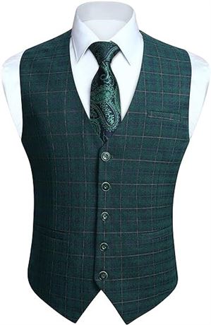S, HISDERN Men's Suit Vest Plaid Dress Vest for Men Slim Fit Formal Business Wai
