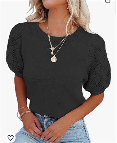 Womens Short Sleeve Sweaters Crewneck Knit Pullover Tops 2024 Summer Casual Ligh