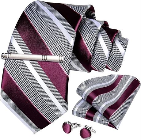 DiBanGu Tie Silk Stripe Men's Necktie and Pocket Square Woven Handkerchief Tie C