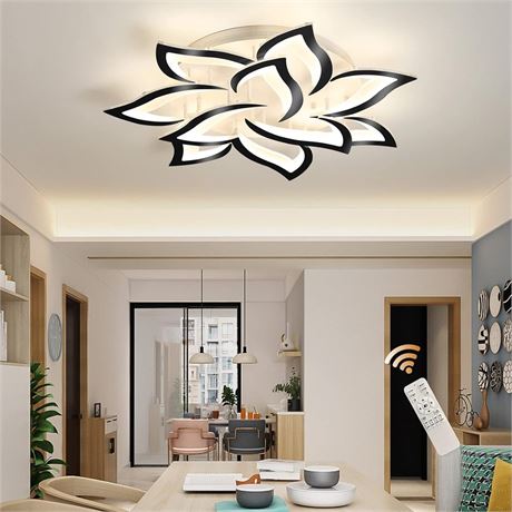 Eiinee Dimmable LED Ceiling Light,10 Petals Modern Flush Mount (70W, Black Edge)