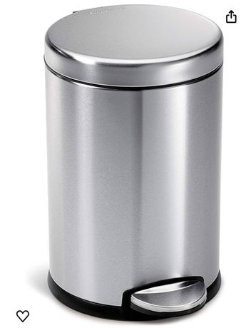 simplehuman 4.5 Liter / 1.2 Gallon Round Bathroom Step Trash Can, Brushed Stainl