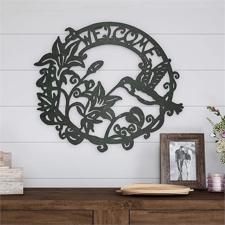 21x18.2 in - Lavish Home Metal Cutout Welcome Decorative Wall Sign Wreath-Word A